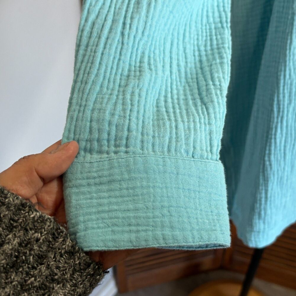 Soft Surroundings Escambia Gauze Blouse Top Blue Teal Button Up Size L - Picture 8 of 14